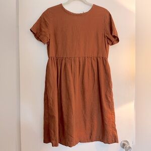 Rust Orange Short Sleeve Linen Dress